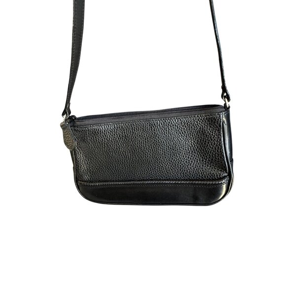 Brighton Black Leather Shoulder Bag 9" x 5" Turquoise Accent Medallion Croc Trim - Picture 3 of 8